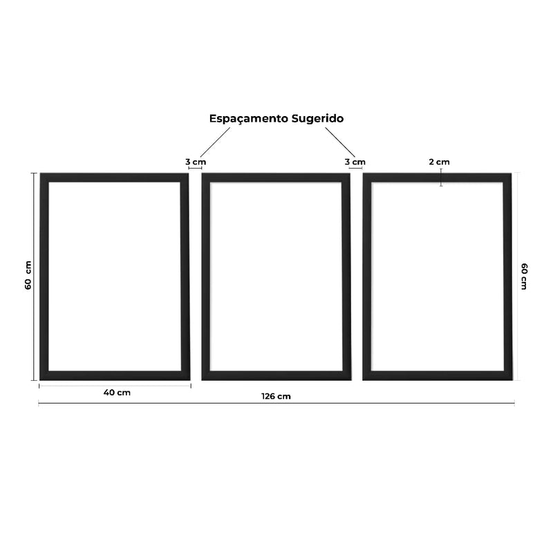 Kit com 3 Quadros Decorativos - Folhagem Dourada